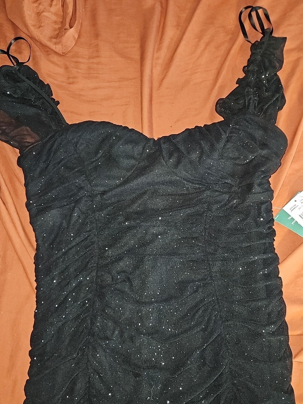 Black Sparkle Ruched Sleeve Women’s Homecominf Dress